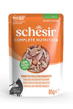Schesir Cat kaps.Compl.Nutrit.Tuňák+kuře+krev.želé85g
